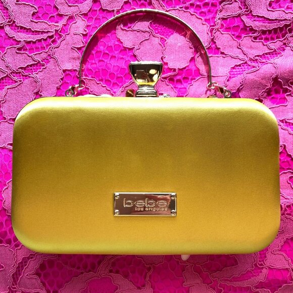 BEBE Daisy Satin Yellow Sequin Beaded Clutch - Picture 2 of 8